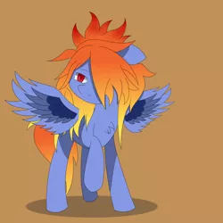 Size: 3500x3500 | Tagged: safe, artist:cocoapossibility, derpibooru import, pegasus, pony, fire, hair over one eye, raised hoof, wings