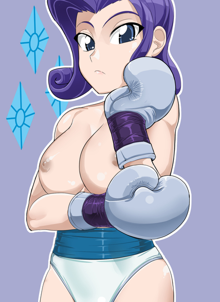 Size: 864x1185 | Tagged: questionable, alternate version, artist:pugilismx, derpibooru import, rarity, human, big breasts, boxing, boxing gloves, breasts, busty rarity, clothes, female, foxy boxing, humanized, image, jpeg, light skin, long hair, nipples, nudity, panties, partial nudity, sexy, solo, solo female, sports, sports panties, topless, underwear, white underwear