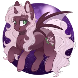 Size: 2048x2048 | Tagged: safe, artist:cinnamontee, derpibooru import, oc, oc:shiver rose, unofficial characters only, alicorn, bat pony, pony, female, high res, mare, night, simple background, solo, tongue out, transparent background