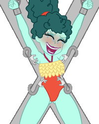 Size: 800x1000 | Tagged: suggestive, artist:maguruk, derpibooru import, leafy mint, equestria girls, equestria girls series, animated, armpits, background human, blushing, bondage, bondage cross, clothes, crying, eyes closed, female, laughing, simple background, spread eagle, swimsuit, tears of laughter, tickle torture, tickling, tickling machine, torture, transparent background
