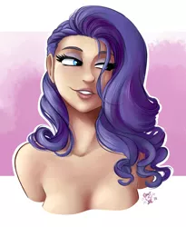 Size: 1800x2200 | Tagged: artist:ponut_joe, bare shoulder portrait, bare shoulders, beautiful, breasts, bust, cleavage, derpibooru import, female, human, humanized, implied nudity, portrait, rarity, smiling, solo, solo female, suggestive