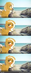 Size: 2141x4945 | Tagged: artist:potato22, blurred background, blushing, comic, derpibooru import, exposing, irl, looking at you, looking back, oc, oc:mareota, photo, plot, ponies in real life, solo, suggestive, unofficial characters only, vector