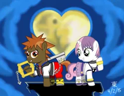 Size: 1100x850 | Tagged: 2015, artist:jazzytyfighter, button mash, clothes, cosplay, costume, crossover, derpibooru import, kairi, keyblade, kingdom hearts, moon, safe, sora, sweetie belle