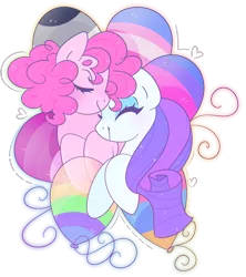 Size: 1136x1280 | Tagged: safe, artist:euphoriapony, derpibooru import, pinkie pie, rarity, earth pony, pony, unicorn, asexual pride flag, bisexual pride flag, female, gay pride flag, lesbian, lesbian pride flag, lgbt, mare, pansexual pride flag, pride, raripie, shipping, simple background, transgender pride flag, transparent background