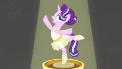 Size: 1280x720 | Tagged: a royal problem, ballerina, ballet, ballet slippers, clothes, derpibooru import, glimmerina, hair bun, music box, safe, screencap, solo, starlight glimmer, tutu