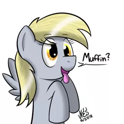 Size: 700x700 | Tagged: safe, artist:nesdoesart, derpibooru import, derpy hooves, pegasus, pony, begging, behaving like a dog, cute, derpabetes, female, mare, muffin, simple background, solo, that pony sure does love muffins, tongue out, white background