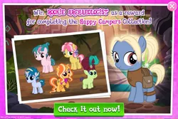 Size: 1151x767 | Tagged: safe, derpibooru import, official, cucumber seed, gentiana, gilded lily, kettle corn, skeedaddle, tulip swirl, pony, advertisement, collection, colt, female, filly, game, game screencap, gameloft, male