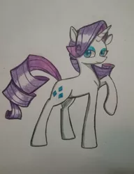 Size: 933x1213 | Tagged: safe, artist:ponime11, derpibooru import, rarity, pony, raised hoof, solo, traditional art