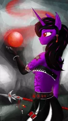 Size: 1080x1920 | Tagged: safe, artist:silviawing, derpibooru import, oc, oc:takhisis, alicorn, anthro, unicorn, alicorn oc, anthro oc, body art, clothes, gloves, magic, magic staff, magic wand, phone wallpaper, runes, sorceress, staff, wand