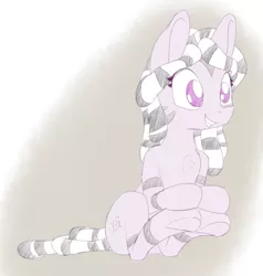 Size: 1015x1066 | Tagged: artist:firecracker, cute, derpibooru import, female, filly, holding hooves, oc, oc:zala, safe, sitting, smiling, zebra