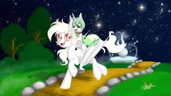 Size: 1000x563 | Tagged: albino, albino changeling, artist:unisoleil, bat wings, changeling, changeling oc, commission, derpibooru import, food, green changeling, ice cream, nightpony, oc, oc:albi light wing, oc:kika, riding, safe, unofficial characters only, white changeling