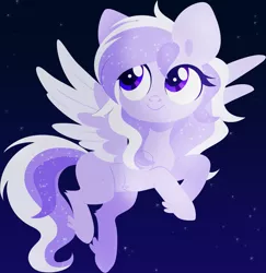 Size: 4000x4120 | Tagged: safe, artist:belka-sempai, derpibooru import, oc, oc:starstorm slumber, unofficial characters only, pegasus, pony, chibi, eyelashes, female, flying, hooves, lineless, mare, missing cutie mark, night, night sky, sky, smiling, solo, spread wings, stars, wings