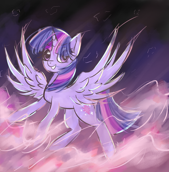 Size: 782x800 | Tagged: safe, artist:kittumera, derpibooru import, twilight sparkle, twilight sparkle (alicorn), alicorn, pony, cutie mark, female, hooves, horn, mare, smiling, solo, spread wings, teeth, wings