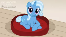 Size: 3999x2249 | Tagged: safe, artist:metalhead97, derpibooru import, trixie, unicorn, :3, bed, behaving like a cat, cute, diatrixes, female, looking at you, show accurate, sitting, solo