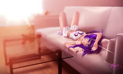 Size: 1280x770 | Tagged: suggestive, artist:lexifyrestar, derpibooru import, twilight sparkle, oc, oc:lexi fyrestar, human, unicorn, alcohol, breasts, clothes, couch, delicious flat chest, female, flower, horned humanization, humanized, humanized oc, legs, looking at you, miniskirt, moe, ponysona, rose, skimpy outfit, skirt, solo, solo female, table, thighs, underwear, wine