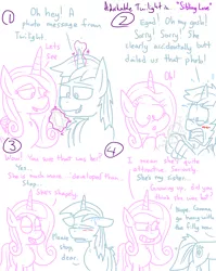 Size: 1280x1611 | Tagged: suggestive, artist:adorkabletwilightandfriends, derpibooru import, princess cadance, shining armor, twilight sparkle (alicorn), alicorn, pony, unicorn, comic:adorkable twilight and friends, adorkable twilight, awkward, awkward moment, blushing, comic, embarrassed, humor, implied incest, implied infidelity, implied princess flurry heart, implied shiningsparkle, implied shipping, implied straight, implied twilight sparkle, lineart, married, missing accessory, mobile phone, phone, plot, shocked, shocked expression, slice of life, smartphone, surprised, surprised face