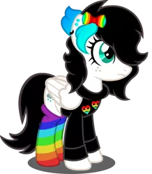 Size: 1280x1471 | Tagged: safe, artist:fletcherthehuntress, derpibooru import, oc, oc:rainbow droplet, pony, clothes, female, hoodie, mare, rainbow socks, simple background, socks, solo, striped socks, transparent background