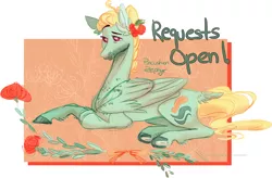 Size: 1000x656 | Tagged: abstract background, artist:eqq_scremble, derpibooru import, flower, lying, male, open invitation, pincushionzephyr, requests open, safe, solo, stallion, zephyr breeze