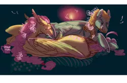 Size: 1000x656 | Tagged: artist:eqq_scremble, braid, braided tail, braiding, brother, brother and sister, candle, derpibooru import, female, flower, flower in hair, fluttershy, male, pincushionzephyr, preening, safe, sibling bonding, siblings, sister, zephyr breeze