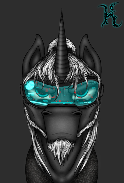 Size: 426x628 | Tagged: safe, derpibooru import, oc, oc:keter cyan, unicorn, fallout equestria, fallout equestria: vivat littlepip, beard, cyrillic, facial hair, fanfic art, glass, mask, ministry of wartime technology, russian, technology, techology, visor