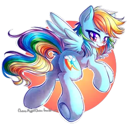 Size: 2000x2000 | Tagged: safe, artist:chaosangeldesu, derpibooru import, rainbow dash, pegasus, pony, backwards cutie mark, beautiful, butt fluff, circle background, cute, cutie mark, dashabetes, female, fluffy, hooves, looking at you, looking back, looking back at you, mare, plot, simple background, smiling, solo, tail, transparent background, wings