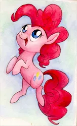 Size: 374x617 | Tagged: safe, artist:frozenspots, derpibooru import, pinkie pie, earth pony, pony, female, happy, looking up, mare, open mouth, solo, traditional art