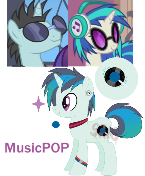 Size: 510x618 | Tagged: artist:superrosey16, derpibooru import, female, male, neon lights, oc, oc:musicpop, offspring, parent:neon lights, parents:vinylights, parent:vinyl scratch, rising star, safe, shipping, simple background, straight, transparent background, vinylights, vinyl scratch