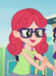 Size: 361x491 | Tagged: safe, derpibooru import, screencap, alizarin bubblegum, rainbow dash, sci-twi, sunset shimmer, twilight sparkle, equestria girls, equestria girls series, rollercoaster of friendship, background human, cropped