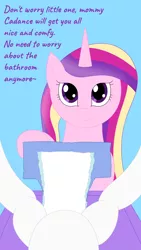 Size: 2160x3840 | Tagged: artist:leadpie, derpibooru import, diaper, diaper change, diaper fetish, fetish, looking at you, offscreen character, pov, princess cadance, suggestive