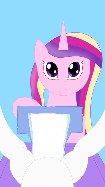 Size: 2160x3840 | Tagged: alternate version, artist:leadpie, derpibooru import, diaper, diaper change, diaper fetish, fetish, looking at you, offscreen character, pov, princess cadance, suggestive