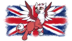 Size: 2000x1160 | Tagged: safe, artist:fishiewishes, derpibooru import, oc, unofficial characters only, gryphon, convention, convention:griffish isles, flag, flying, griffish isles, griffon oc, simple background, solo, transparent background, united kingdom