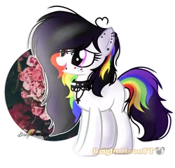 Size: 1024x981 | Tagged: safe, artist:sleppchocolatemlp, derpibooru import, oc, oc:detail rainbow, earth pony, pony, choker, female, mare, rainbow hair, simple background, solo, spiked choker, transparent background