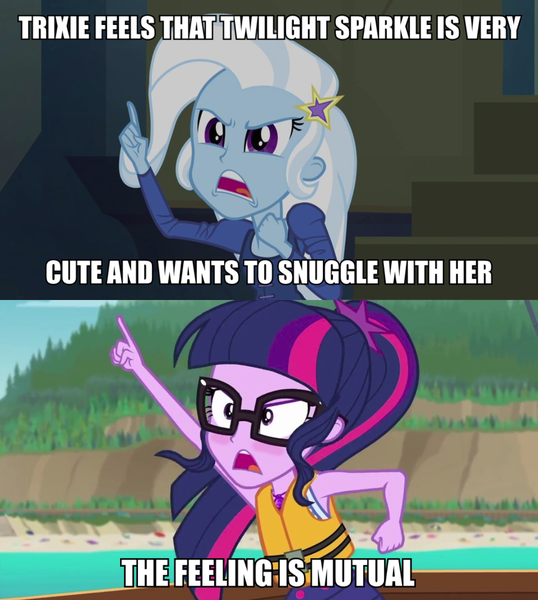 Size: 1080x1204 | Tagged: safe, derpibooru import, edit, edited screencap, screencap, sci-twi, trixie, twilight sparkle, equestria girls, equestria girls series, rainbow rocks, the salty sails, clothes, geode of telekinesis, image macro, lifejacket, meme, open mouth, pointing, raised arm, swimsuit, trixie yells at everything