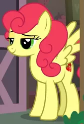 Size: 375x554 | Tagged: safe, derpibooru import, screencap, strawberry sunrise, pegasus, pony, honest apple, cropped, door, female, lidded eyes, mare, solo, strawberry savage