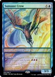 Size: 375x523 | Tagged: artist:sararichard, beak hold, bird, ccg, colored wings, crow, derpibooru import, edit, fire, idw, magic the gathering, mouth hold, multicolored wings, rainbow crow, safe, solo, spoiler:comicff31, spread wings, sun, trading card, trading card edit, wings