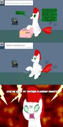 Size: 1200x2410 | Tagged: safe, artist:hakar-kerarmor, derpibooru import, oc, oc:arrowhead, unofficial characters only, pegasus, pony, ask four inept guardponies, aggretsuko, angry, donut, female, food, mare, sanrio, solo, this will end in tears and/or death, vulgar
