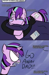 Size: 1921x2923 | Tagged: safe, artist:artiks, derpibooru import, starlight glimmer, pony, unicorn, crying, dialogue, edgelight glimmer, fangs, female, implied firelight, teary eyes, teenage glimmer, teenager, younger