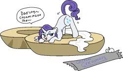 Size: 748x434 | Tagged: artist:nootaz, bagel, bread, cream cheese, derpibooru import, food, ponies in food, pun, rarity, simple background, solo, suggestive, transparent background