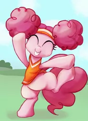 Size: 1290x1776 | Tagged: safe, artist:noupu, derpibooru import, pinkie pie, earth pony, pony, buckball season, clothes, eyes closed, female, mare, pinktails pie, smiling, solo