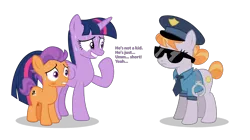 Size: 2244x1256 | Tagged: safe, artist:lunaticdawn, derpibooru import, copper top, tender taps, twilight sparkle, twilight sparkle (alicorn), alicorn, earth pony, pony, caught, female, hoof sucking, male, police officer, shipping, simple background, straight, straight shota, this will end in jail time, transparent background, twilight is a colt coddler, twilight is a foal fiddler, twitaps
