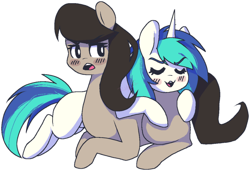 Size: 1177x806 | Tagged: safe, artist:pawberrykit, derpibooru import, octavia melody, vinyl scratch, earth pony, pony, unicorn, blushing, female, lesbian, mare, missing cutie mark, scratchtavia, shipping, simple background, transparent background