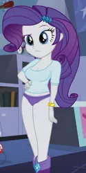 Size: 540x1080 | Tagged: suggestive, derpibooru import, edit, edited screencap, editor:ah96, screencap, rarity, equestria girls, guitar centered, rainbow rocks, bracelet, breast edit, breasts, busty rarity, cleavage, clothes, cropped, female, jewelry, legs, no pants, panties, purple underwear, raised eyebrow, raripanty, sexy, solo, solo female, thighs, underwear, underwear edit