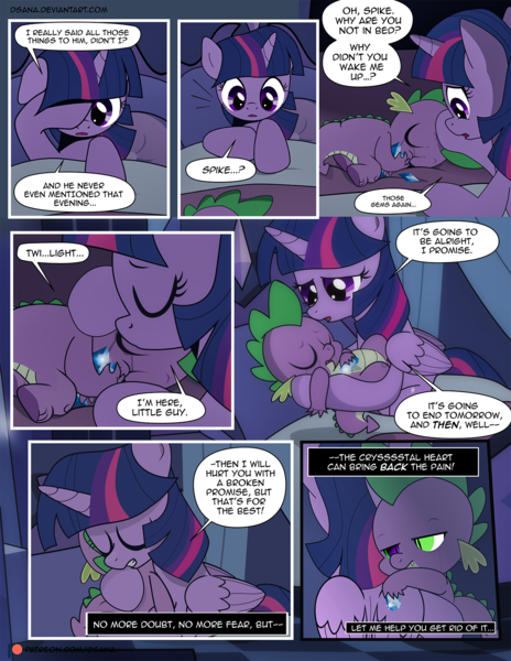 Size: 1275x1650 | Tagged: safe, artist:dsana, derpibooru import, spike, twilight sparkle, twilight sparkle (alicorn), alicorn, dragon, pony, comic:the shadow shard, comic, gem, patreon, patreon logo, sleeping