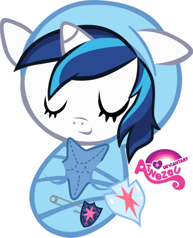 Size: 398x490 | Tagged: safe, derpibooru import, shining armor, pony, baby, baby blanket, baby pony, babying armor, badge, happy baby, newborn, plushie, safety pin, shield, simple background, sleeping, smiling, solo, swaddled, transparent background, wrapped snugly