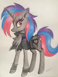 Size: 1024x1365 | Tagged: safe, artist:luxiwind, derpibooru import, oc, oc:sirin, pony, unicorn, clothes, female, jacket, leather jacket, mare, solo, traditional art