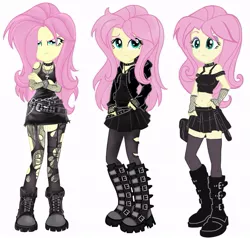 Size: 845x803 | Tagged: safe, artist:tokatl, derpibooru import, fluttershy, equestria girls, alternate hairstyle, belly button, belt, belts, boots, choker, clothes, crossed arms, dress, emo, eyeshadow, female, fishnets, fluttergoth, frown, gloves, goth, hands in pockets, hoodie, jewelry, looking at you, makeup, midriff, miniskirt, necklace, pantyhose, pleated skirt, shoes, simple background, skirt, socks, solo, spiked wristband, stockings, tanktop, thigh highs, tights, white background, wristband, zettai ryouiki