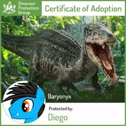 Size: 450x450 | Tagged: safe, artist:ds59, derpibooru import, oc, oc:dragun shot, dinosaur, baryonyx, certificate, dinosaur protection group, image, jpeg, jurassic world, jurassic world fallen kingdom