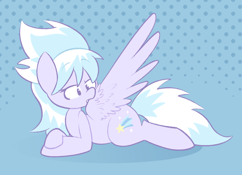 Size: 1376x994 | Tagged: safe, artist:typhwosion, derpibooru import, cloudchaser, pegasus, pony, abstract background, biting, crossed hooves, female, mare, preening, prone, solo, spread wings, wing bite, wings