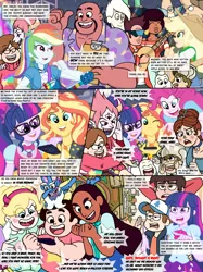 Size: 1550x2067 | Tagged: safe, artist:yogurthfrost, derpibooru import, applejack, pinkie pie, rainbow dash, sci-twi, sunset shimmer, twilight sparkle, equestria girls, equestria girls series, connie maheswaran, crossover, diplight, dipper pines, female, gravity falls, greg (over the garden wall), image, jpeg, lesbian, mabel pines, marco diaz, over the garden wall, scitwishimmer, shipping, star butterfly, star vs the forces of evil, steven universe, sunsetsparkle, wirt
