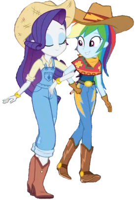 Size: 274x406 | Tagged: safe, derpibooru import, edit, edited screencap, editor:i-mlp2020, screencap, rainbow dash, rarity, equestria girls, equestria girls series, five to nine, background removed, clothes, cowgirl, cowgirl outfit, duo, rarihick, simple background, transparent background